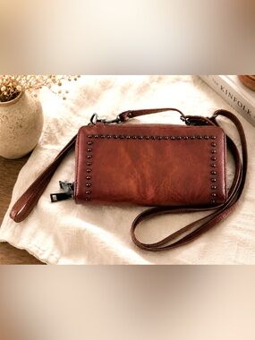 Sam & Hadley Studded Crossbody Wallet Wristlet Brown NWOT